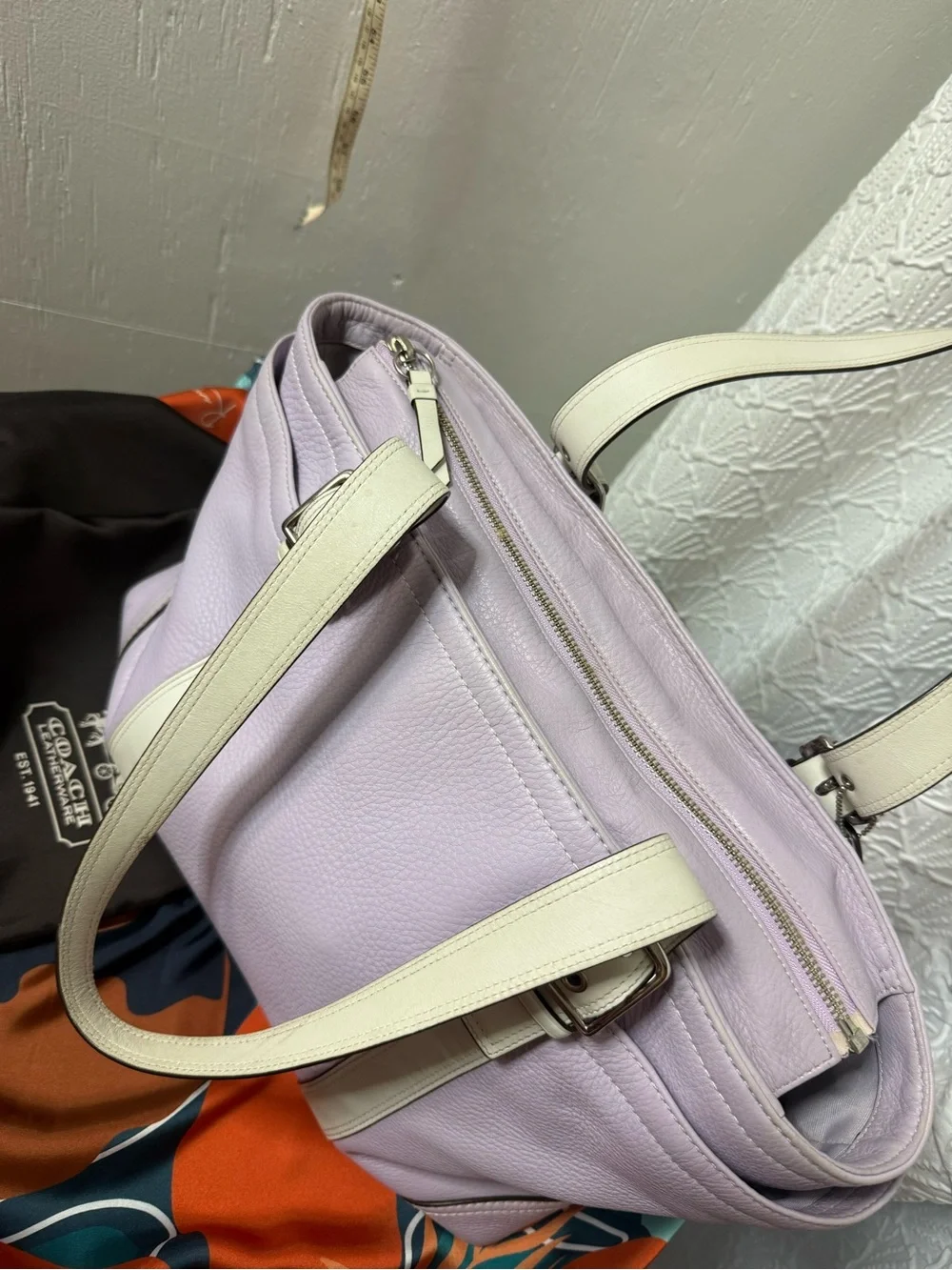 Coach Lilac Leather Tote with Cream Trim and Straps